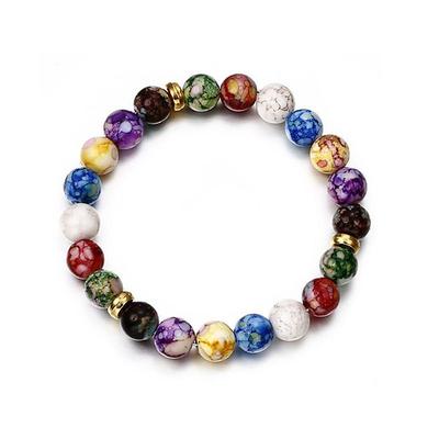 hot selling natural volcanic stone colorful seven chakra bracelet agate stone beads bracelet
