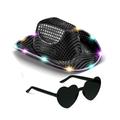 LED Cowboy Hat Women Light Up Space Cowgirl Cowboy Hat with Heart Glasses for Disco Halloween Party Costume Accessories