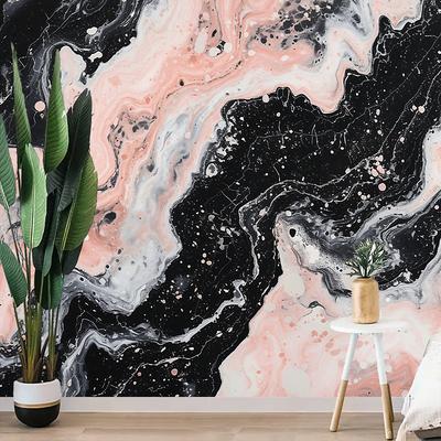 Cool Wallpapers Abstract Pink Black 3D Wallpaper Wall Mural Marble Roll Sticker Peel and Stick Removable PVC/Vinyl Material Self Adhesive/Adhesive Required Wall Decor for Living Room Kitchen Bathroom