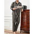 Men's Loungewear Sleepwear Pajama Set Pajama Top and Pant 2 Pieces Stripe Stylish Casual Comfort Home Daily Cotton Comfort Lapel Long Sleeve Shirt Pant Drawstring Elastic Waist Spring Fall Black Blue