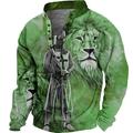 Men's Unisex Sweatshirt Pullover Button Up Hoodie Yellow Blue Purple Brown Green Standing Collar Lion Knights Templar Graphic Prints Print Casual Daily Sports 3D Print Streetwear Designer Casual