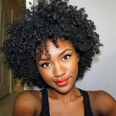 Short Curly Afro Wig with Bangs Afro Kinky Curly Wigs for Black Women No Glue Synthetic Full Wig Heat Resistant Soft Curly Replacement Wigs