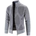 Men's Cardigan Sweater Ribbed Knit Regular Knitted Stripe Standing Collar Warm Ups Modern Contemporary Daily Wear Going out Clothing Apparel Fall Winter Blue Light Grey S M L