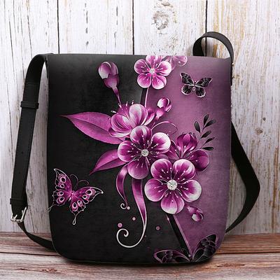 Women's Crossbody Bag Shoulder Bag Fluffy Bag Polyester Shopping Daily Holiday Print Large Capacity Lightweight Durable Flower Yellow Blue Fuchsia