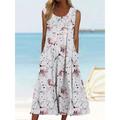 Women's Tank Dress Summer Dress Graphic Floral Print Crew Neck Midi Dress Active Fashion Daily Holiday Sleeveless Loose Fit Black And White Dark Brown Aqua Blue Summer Spring S M L XL XXL