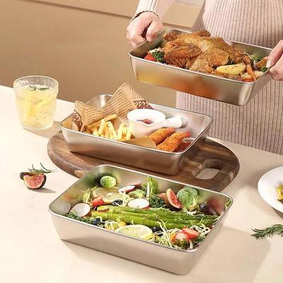Stainless Steel Dinner Plates, Thickened Metal Dish Plate for Food, Small Square Serving Tray for Appetizer Cookie Steak Dessert Salad Dental