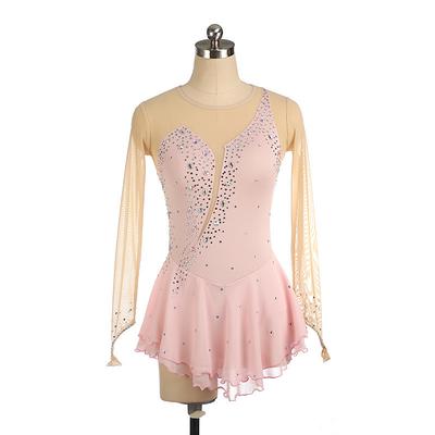 Figure Skating Dress Women's Girls' Ice Skating Dress Black Yellow Pink Mesh Spandex High Elasticity Training Competition Skating Wear Crystal / Rhinestone Long Sleeve Ice Skating Figure Skating