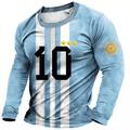 Striped Long Sleeve Mens 3D Shirt For Soccer Blue Winter Cotton Men'S Tee Graphic World Cup 2022 Crew Neck Clothing Apparel 3D Print Argentina Football Outdoor Casual Vintage