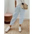Women's Linen Pants Baggy Faux Linen Striped Lines / Waves Pocket Baggy Full Length Stylish Casual Daily Casual Daily Wear White Blue S M Spring, Fall, Winter, Summer