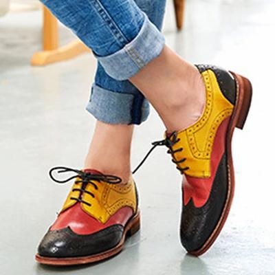 Men's Vintage Brogue Oxford Shoes – Tricolor Black, Red, and Yellow Faux Leather with Classic Wingtip Detailing, Perfect for Formal or Retro-Themed Events