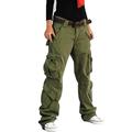 Women's Cargo parachutepants Trousers Trousers Full Length 100% Cotton Pocket Baggy Micro-elastic High Waist Athleisure Casual Daily Gray Green ArmyGreen S M