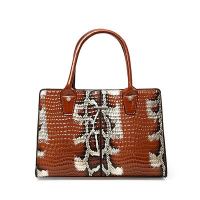 Women's Handbag PU Leather Daily Large Capacity Geometric Crocodile Snake Print Black / White Black Gold