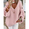 Women's Pullover Sweater Jumper V Neck Crochet Knit Spandex Button Oversized Fall Winter Regular Daily Going out Stylish Soft Long Sleeve Pure Color Pink Light Blue S M L