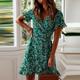 Women's Emerald Green Dress Wrap Dress Mini Dress Navy Blue Green Short Sleeve Floral Ruffle Summer Spring V Neck Stylish Vacation Summer Dress Spring Dress 2023 S M L XL XXL