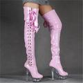 Women's Dance Boots Pole Dancing Shoes Performance Clear Sole Stilettos Over-The-Knee Boots Boots Platform Lace-up Slim High Heel Round Toe Zipper Adults' Black Rosy Pink Light Red