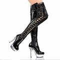 Women's Dance Boots Pole Dancing Shoes Performance Clear Sole Stilettos Over-The-Knee Boots Boots Platform Lace-up Slim High Heel Round Toe Zipper Adults' Black Rosy Pink Light Red