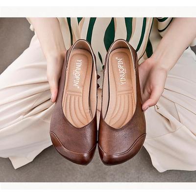 Women's Comfortable Slip-On Wedge Shoes – Classic Faux Leather Design for Office or Casual Wear