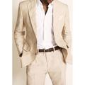 Men's Linen Suits Beach Wedding 2 Piece Summer Suits Solid Colored Tailored Fit Single Breasted Two-buttons Khaki 2024