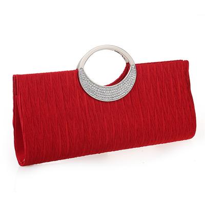Women's Elegant Evening Clutch Bag - Rhinestone Handle, Pleated Satin, Wedding Party Purse