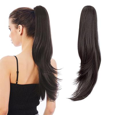Ponytail ExtensionsHair Extension Ponytail 22 Long Claw Hair Extension Synthetic Wavy Straight Hairpieces Ponytail Clip in Ponytail Wig Daily Fluffy Pony Tail for Women4.8 OZ Brown