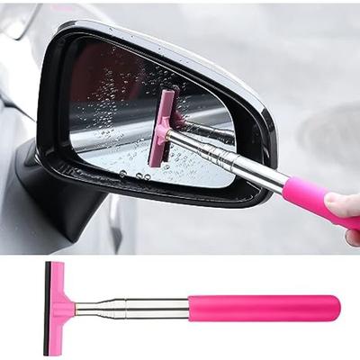 Car Rearview Mirror Wiper, Wing Mirror Cleaner Retractable Car Side Mirror Wiper Car Mirror Cleaner with Telescopic Long Rod, Squeegee Cleaner for Mirror Glass Rainwater Mist
