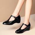 Women's Flats Dress Shoes Mary Jane Daily Solid Colored Buckle Wedge Heel Elegant Fashion British PU Leather PU Ankle Strap Black Brown