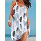 Women's Beach Dress Leaf Stripe Feather Spaghetti Strap Mini Dress Basic Vacation Beach Sleeveless Summer Spring
