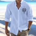 Viking Casual Men's Shirt Linen Shirt Button Up Shirt Outdoor Daily Wear Vacation Spring Fall Standing Collar Long Sleeve White, Orange, Light Grey S, M, L Linen Cotton Blend Shirt