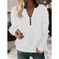 Women's Pullover Sweater Jumper Crew Neck Fuzzy Knit Cotton Blend Zipper Glitter Fall Winter Regular Date Valentine Casual Soft Long Sleeve Pure Color White Pink S M L