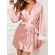 Women's Pajamas Bathrobe Robes Gown Pure Color Simple Casual Comfort Home Daily Bed Satin Breathable V Wire Long Sleeve Summer Fall Pink Wine