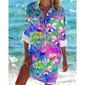 Hawaiian Shirt Women's Shirt Blouse Floral Casual Holiday Beach Button Print Blue Long Sleeve Fashion Hawaiian Shirt Collar Spring Fall