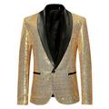 Men's Cocktail Attire Blazer New Year Ceremony Evening Party Fashion Streetwear Fall Winter Sequin Pure Color Sequins Pocket Breathable Comfortable Single Breasted One-button Blazer Silver Black