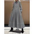 Women's Shirt Dress Casual Dress Swing Dress Maxi long Dress Outdoor Daily Vacation Polyester Fashion Classic Shirt Collar Pleated Button Long Sleeve Fall Winter 2023 Loose Fit Gray Pure Color M