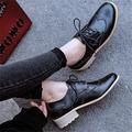 Women's Flats Loafers Platform Boots Brogue Daily Solid Color Block Heel Round Toe Vintage Casual Walking PU Lace-up Almond Black White