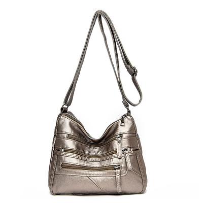 Women's Multi-Zip Faux Leather Crossbody Bag – Casual Shoulder Bag with Adjustable Strap for Everyday Use