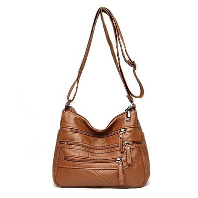 Women's Multi-Zip Faux Leather Crossbody Bag – Casual Shoulder Bag with Adjustable Strap for Everyday Use