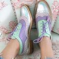 Women's Oxfords Brogue Party Outdoor Daily Color Block Summer Flat Heel Round Toe Elegant Vacation Cute PU Lace-up Light Pink Pink Purple