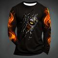 Carnival Graphic Flame Paw Fashion Designer Casual Men's 3D Print T shirt Tee Sports Outdoor Holiday Going out T shirt Black Yellow Dark Green Long Sleeve Crew Neck Shirt Spring Fall Clothing