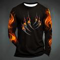 Carnival Graphic Flame Paw Fashion Designer Casual Men's 3D Print T shirt Tee Sports Outdoor Holiday Going out T shirt Black Yellow Dark Green Long Sleeve Crew Neck Shirt Spring Fall Clothing