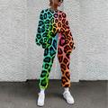 Women's T shirt Tee Tracksuit Pants Sets Leopard Vacation Casual Daily Drawstring Print White Long Sleeve Streetwear Basic Crew Neck Fall Winter