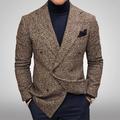 Men's Fall Wedding Casual Check/Plaid Blazer Jacket Regular Tailored Fit Leaf Santa Claus Double Breasted Six-buttons Brown Grey 2024