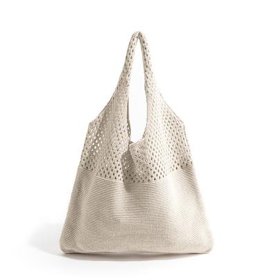 Women's Beige Knitted Tote Bag – Lightweight Mesh Shoulder Bag for Summer Beach, Groceries, and Casual Daily Use