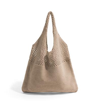 Women's Beige Knitted Tote Bag – Lightweight Mesh Shoulder Bag for Summer Beach, Groceries, and Casual Daily Use