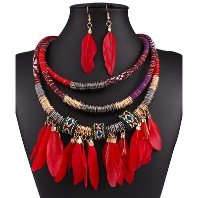 Jewelry Set Drop Earrings For Women's Party Fall Wedding Casual Feather Stacking Stackable Gold Silver / Statement Necklace / Daily