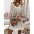Women's Summer Dress Print Dress Floral Graphic Ruffle Print V Neck Ruffle Sleeve Mini Dress Fashion Streetwear Outdoor Daily 3/4 Length Sleeve Loose Fit White Red Blue Summer Spring S M L XL XXL