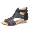 Women's Sandals Bling Bling Shoes Wedge Sandals Plus Size Party Outdoor Work Solid Color Summer Spring Rhinestone Wedge Heel Peep Toe Elegant Classic Casual Faux Leather PU Zipper Black Gold Beige