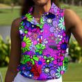 Women's Golf Polo Shirt Golf Clothes Violet Orange Sleeveless Sun Protection Lightweight T Shirt Top Floral Ladies Golf Attire Clothes Outfits Wear Apparel