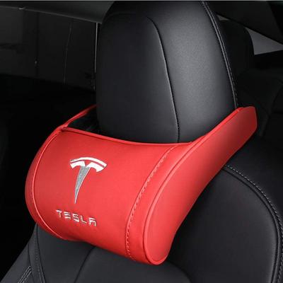 StarFire 1 Pack Genuine Leather Hanging Car Seat Pillow Neck Support Headrest for Tesla 3 S X Y Models Black Red Coffee Colors Optional