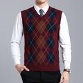 Men's Sweater Vest V Neck Ribbed Knit Acrylic Wool Blend Knit Patchwork Knitted Braided Drop Shoulder Spring Fall Winter Home Christmas Work Stylish Vintage Style Sleeveless Color Block Argyle Red