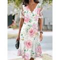 Women's Summer Dress Print Dress Floral Contrast Lace Lace Scalloped Neck Lace Sleeve Midi Dress Daily Vacation Short Sleeve Summer Spring